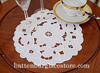 Empress All Embroidered Doily. 12" Round.